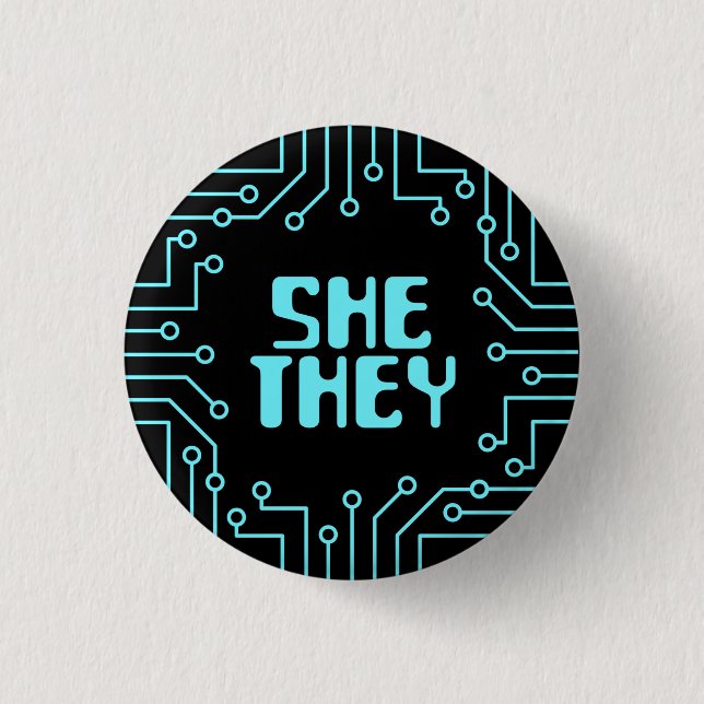 Blue Circuit Board She/They Pronouns 3 Cm Round Badge (Front)