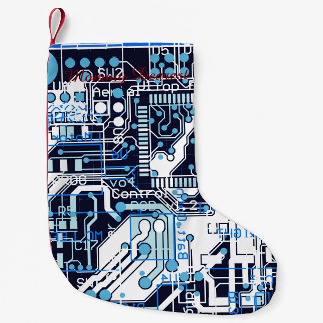 Blue Circuit Board Small Christmas Stocking (Front)