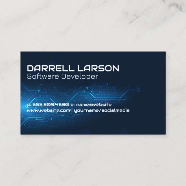 Blue Circuit Board | Technology Background Business Card (Front)