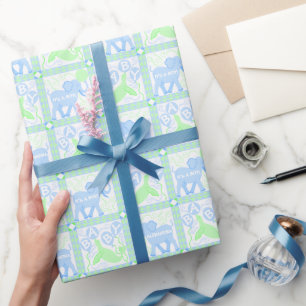 Blue Circus Baby Shower Pattern Personalised Wrapping Paper