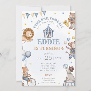 Blue Circus Birthday Party Invitation Carnival