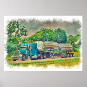 Blue Cistern Truck Highway Driving Art Poster 6