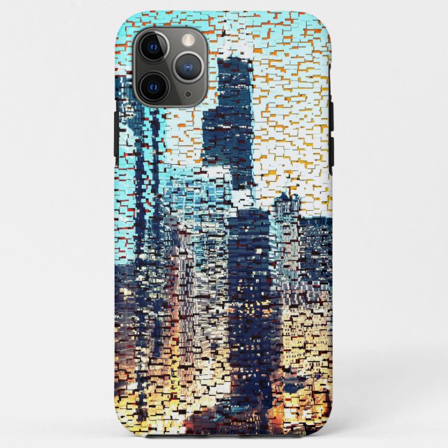 Blue city buildings in mosaic style with relief    Case-Mate iPhone case (Back)