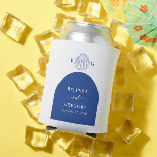 Blue Clam Seashells Coastal Seaside Beach Wedding Can Cooler