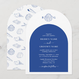 Blue Clam Seashells Coastal Seaside Beach Wedding  Invitation
