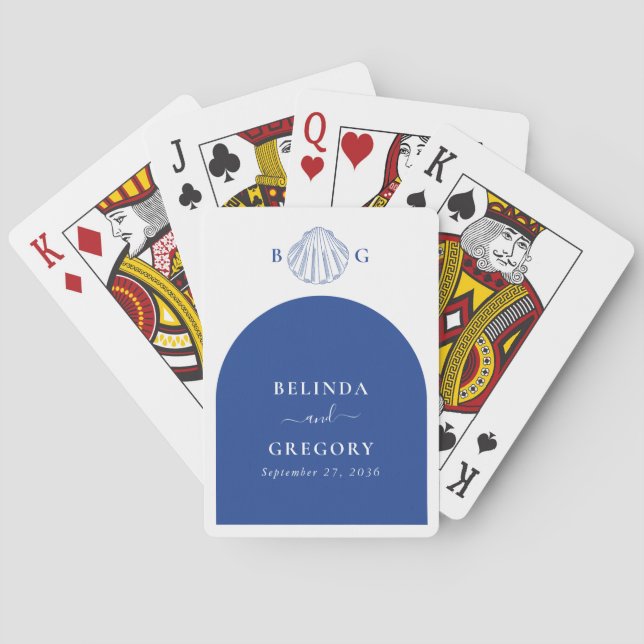 Blue Clam Seashells Coastal Seaside Beach Wedding Playing Cards (Back)