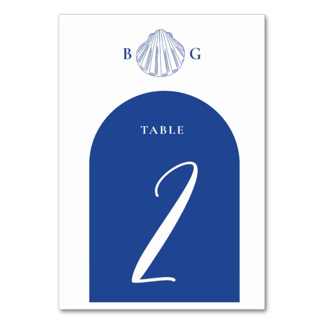 Blue Clam Seashells Coastal Seaside Beach Wedding Table Number (Front)