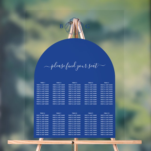 Blue Clam Seashells Coastal Wedding Seating Chart (Neutral)