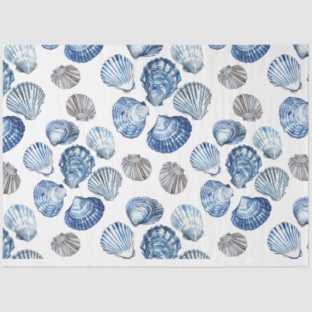 Blue Clam Shells Pattern Tissue Paper (Front)