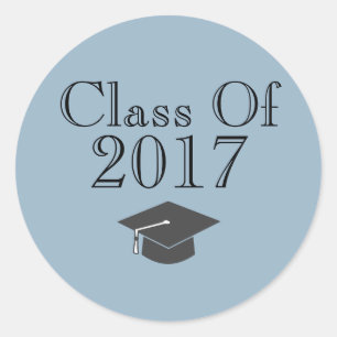Blue "Class Of 2017" with Graduation Cap Classic Round Sticker
