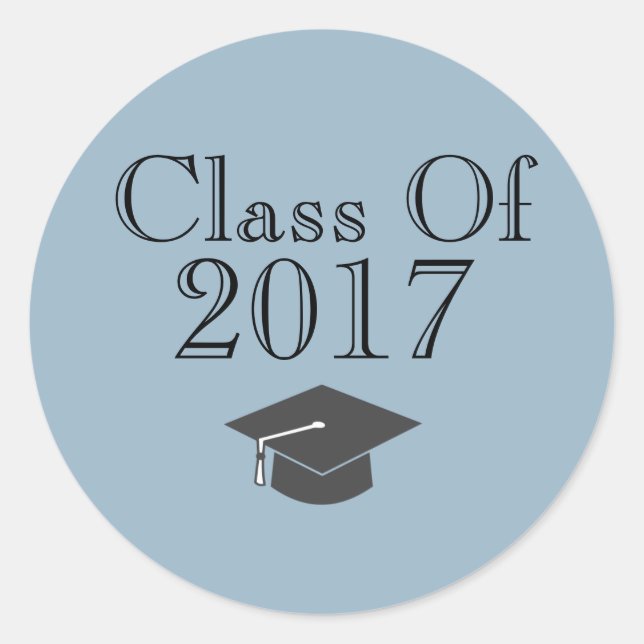 Blue "Class Of 2017" with Graduation Cap Classic Round Sticker (Front)