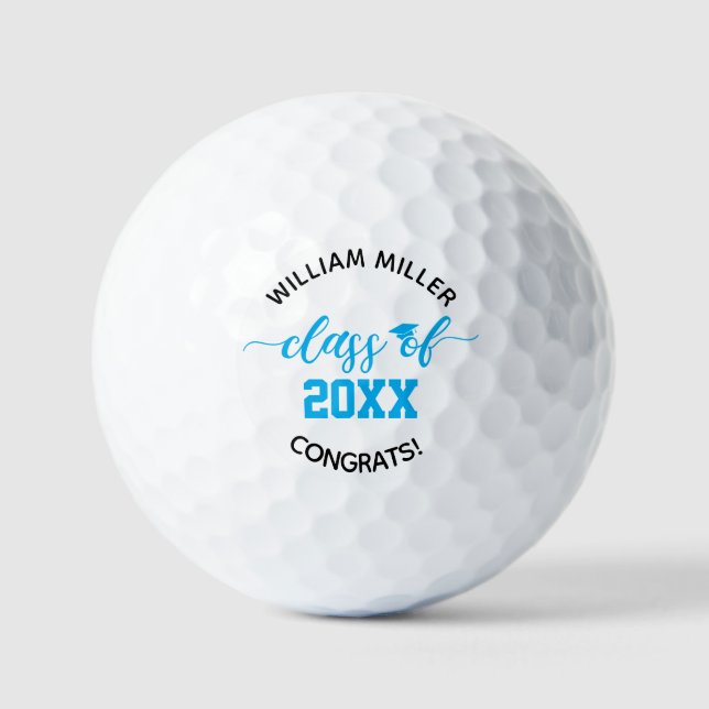 Blue Class of 2025 Graduation Custom Name & Text Golf Balls (Front)