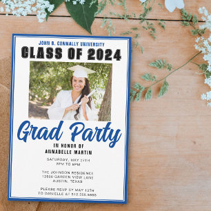 Blue Class of 2025 Photo Modern Graduation Party Invitation