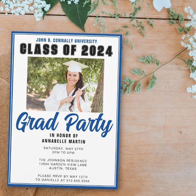 Blue Class of 2025 Photo Modern Graduation Party Invitation (Creator Uploaded)