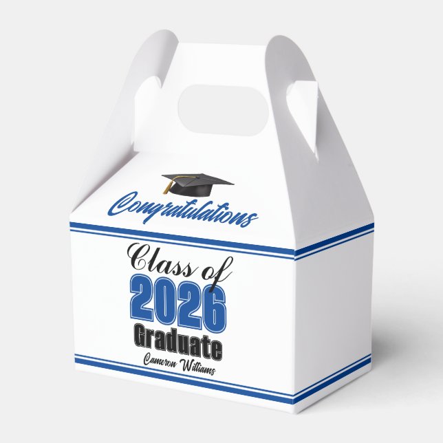 Blue Class of 2026 Custom Graduation Party Favour Box (Front Side)
