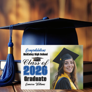 Blue Class of 2026 Graduate Photo Graduation Announcement