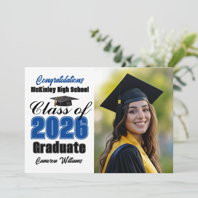 Blue Class of 2026 Graduate Photo Graduation Announcement (Standing Front)