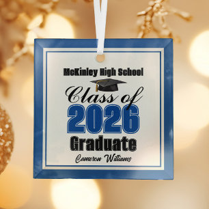 Blue Class of 2026 Graduation Custom Christmas Glass Tree Decoration
