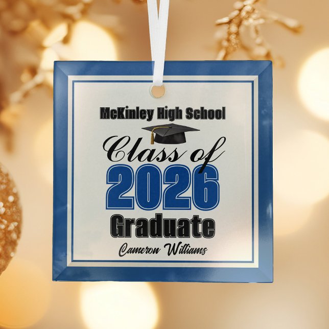 Blue Class of 2026 Graduation Custom Christmas Glass Tree Decoration (Creator Uploaded)