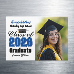 Blue Class of 2026 Graduation Photo Magnet Card