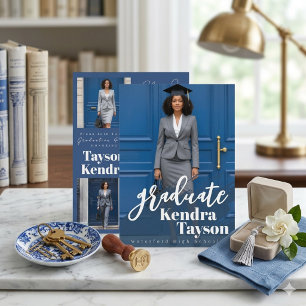 Blue Class of 2026 Modern 3 Photo Graduation  Invitation