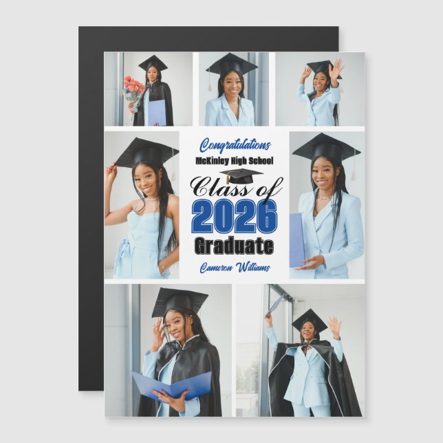 Blue Class of 2026 Photo Collage Graduation Magnet (Front/Back)