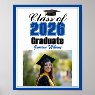 Blue Class of 2026 Photo Custom Graduation Party Poster