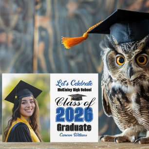 Blue Class of 2026 Photo Graduation Party Invitation