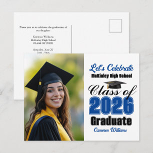 Blue Class of 2026 Photo Graduation Party Invitation Postcard