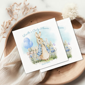 Blue Classic Bunny Peter Baby Shower Paper Napkins