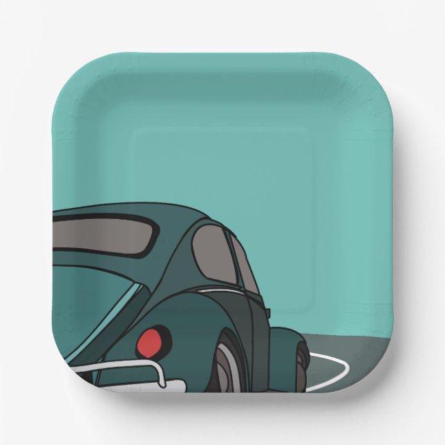 Blue Classic Car Birthday Paper Plate (Front)