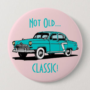 Blue Classic Car Funny Birthday Button