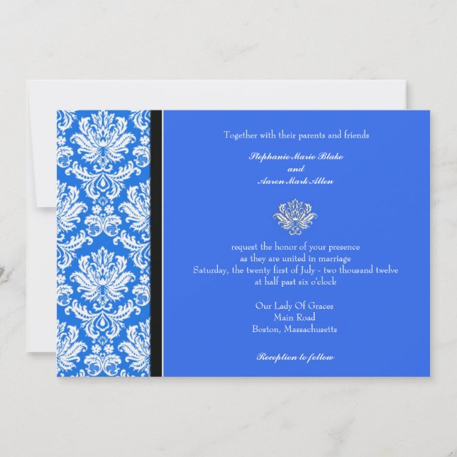 Blue Classic Damask Wedding Invitation (Front)