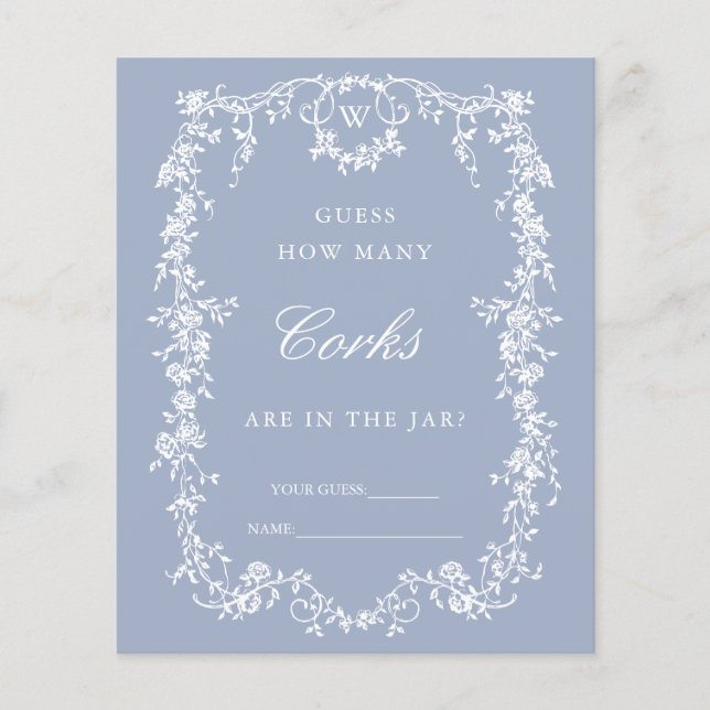 Blue Classic French 'Guess How Many' Bridal Game (Front)