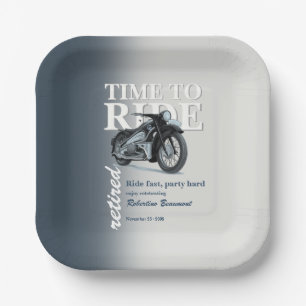 Blue Classic Motorbike Ride Fast Retirement Party Paper Plate