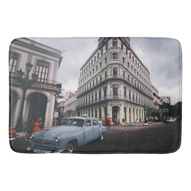 Blue Classic Vintage Car Cityscape           Bath Mat (Front)