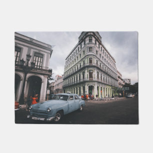 Blue Classic Vintage Car Cityscape          Doormat