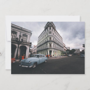 Blue Classic Vintage Car Cityscape Holiday Card