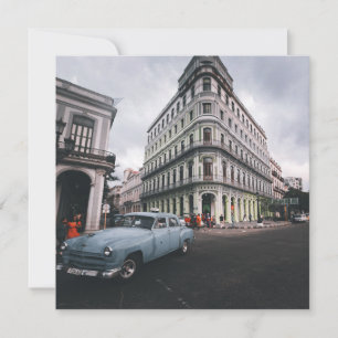 Blue Classic Vintage Car Cityscape Holiday Card