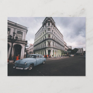 Blue Classic Vintage Car Cityscape   Holiday Postcard