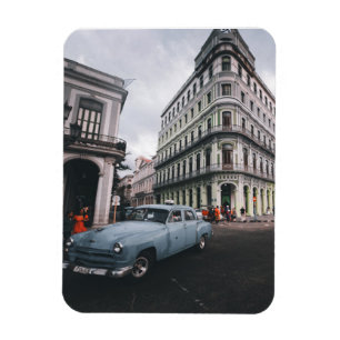 Blue Classic Vintage Car Cityscape Magnet