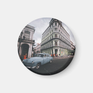Blue Classic Vintage Car Cityscape          Magnet