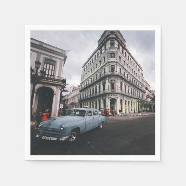 Blue Classic Vintage Car Cityscape    Napkin (Front)