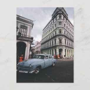 Blue Classic Vintage Car Cityscape   Postcard