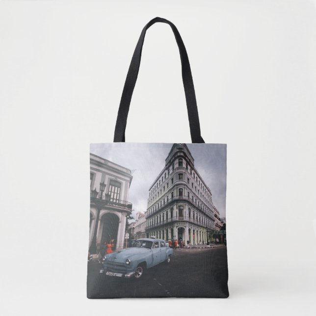 Blue Classic Vintage Car Cityscape              Tote Bag (Front)