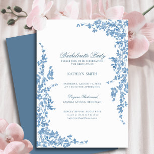 Blue Classic Vintage Floral Bachelorette Party Invitation