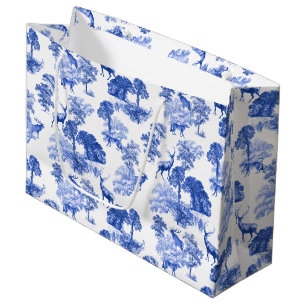 Blue Classical French Country Toile Deer Forest Large Gift Bag
