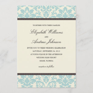 BLUE CLASSY DAMASK   WEDDING INVITATION