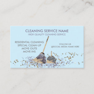 Blue Classy Dirty Janitorial Cleaning Service Business Card