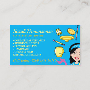 Blue Clay Ceramic Pottery Lady Boss Crafter Business Card
